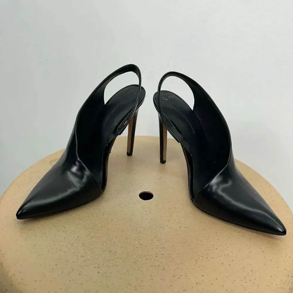 Alexander Wang Women’s Edie Slingback Heels Black Leather Pumps